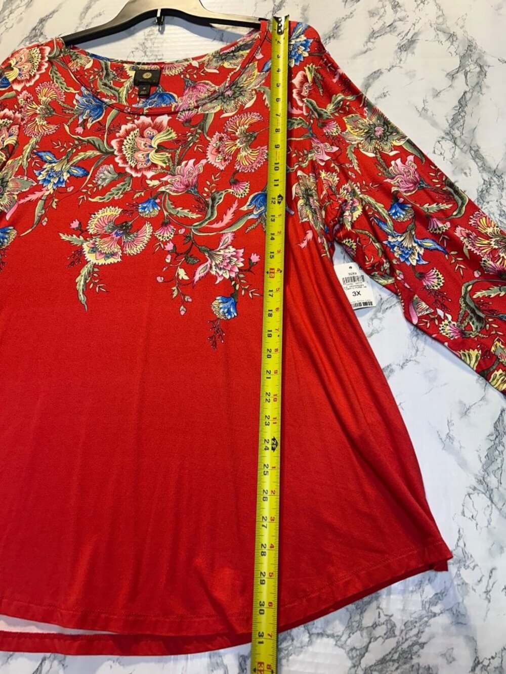 JM Collection Womens Size 3X Red Floral Print Tunic Top 3/4 Sleeve - Picture 4 of 9